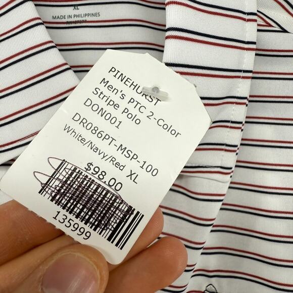 Donald Ross Polo Shirt Mens XL White Pinehurst Tartan Collection Stripe Golf NEW - Picture 7 of 9